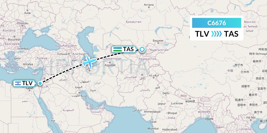 C6676 Capitol Air Express Flight Map: Tel Aviv to Tashkent