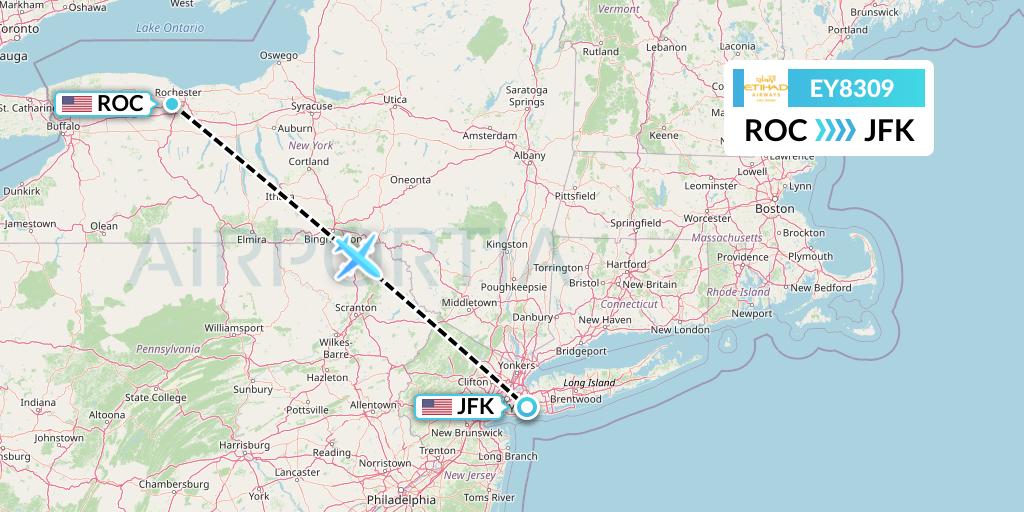 EY8309 Etihad Airways Flight Map: Rochester to New York