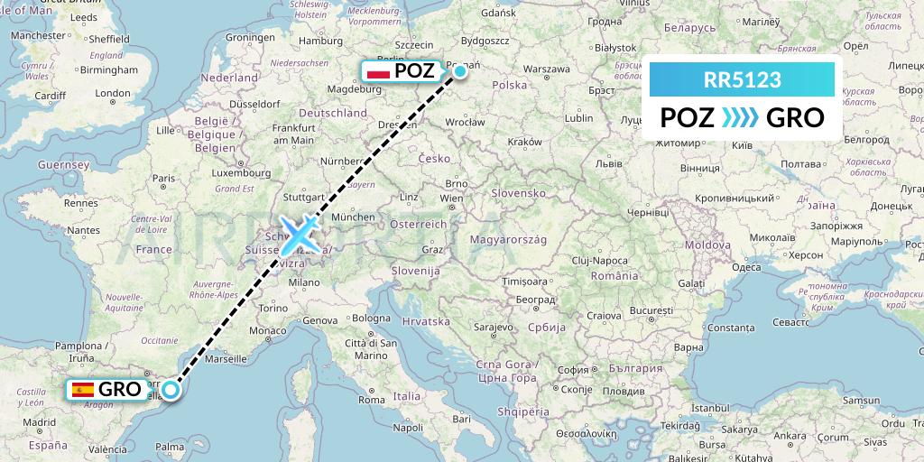 RR5123 Royal Air Force Flight Map: Poznan to Girona