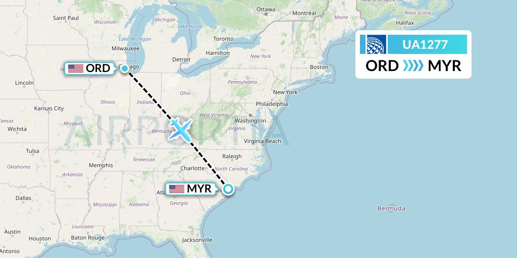 UA1277 United Airlines Flight Map: Chicago to Myrtle Beach