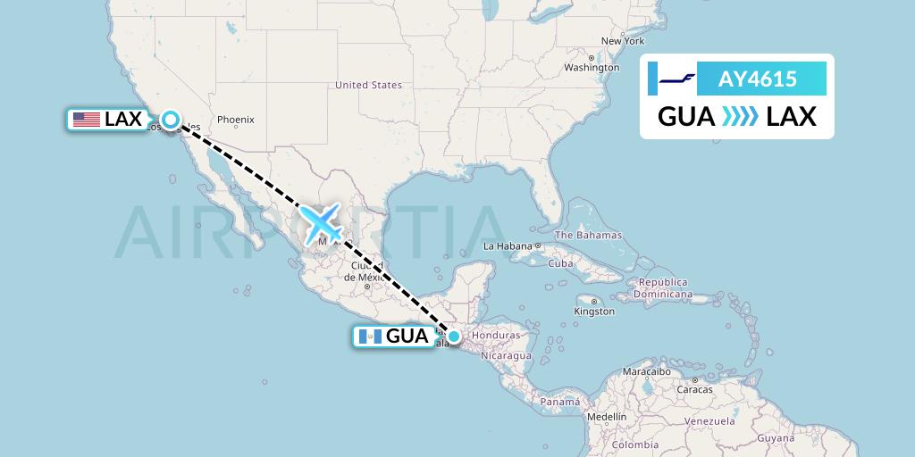 AY4615 Finnair Flight Map: Guatemala City to Los Angeles