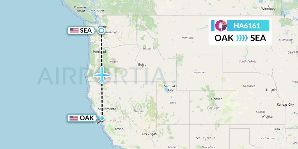 HA6161 Hawaiian Airlines Flight Map: Oakland to Seattle