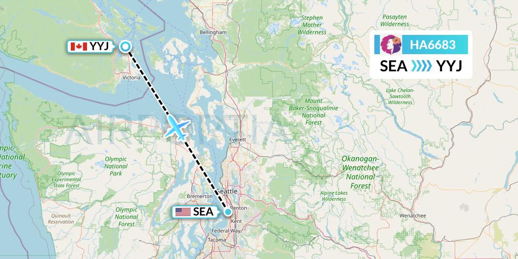HA6683 Hawaiian Airlines Flight Map: Seattle to Victoria