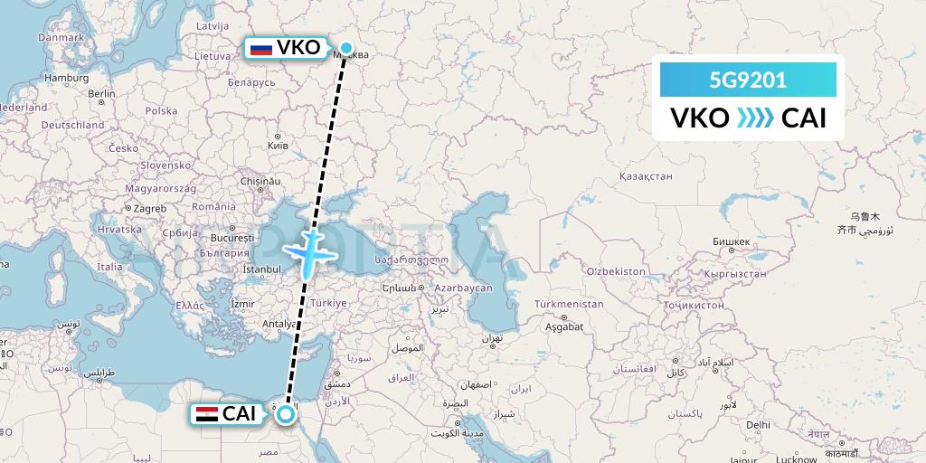 5G9201 Shirak Avia Flight Map: Moscow to Cairo