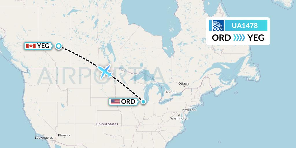 UA1478 United Airlines Flight Map: Chicago to Edmonton