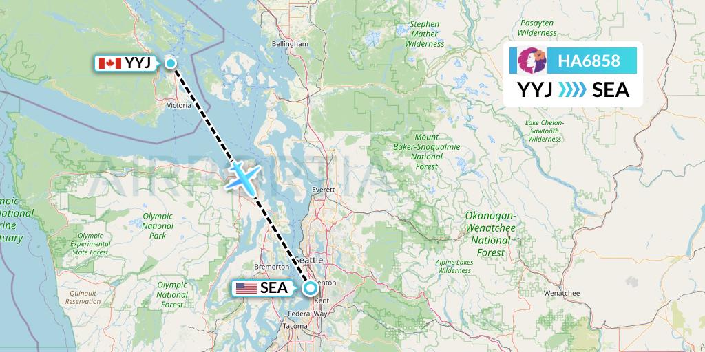 HA6858 Hawaiian Airlines Flight Map: Victoria to Seattle