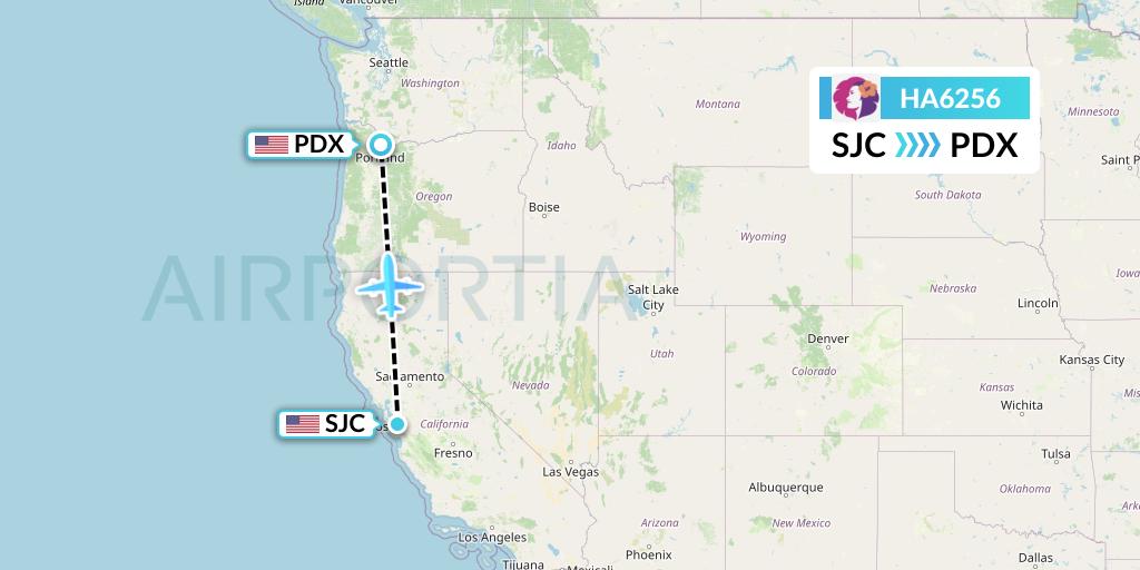 HA6256 Hawaiian Airlines Flight Map: San Jose to Portland