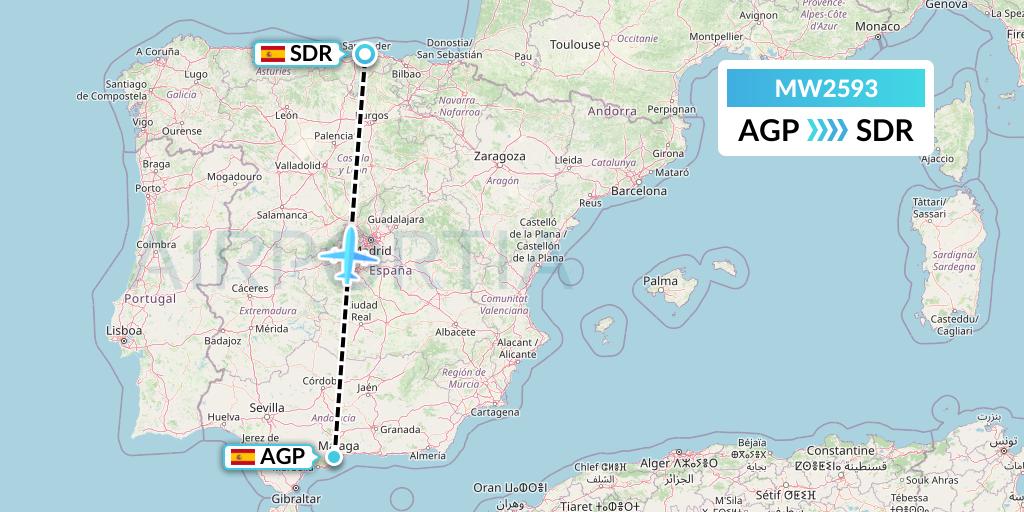 MW2593 Mokulele Flight Service Flight Map: Malaga to Santander