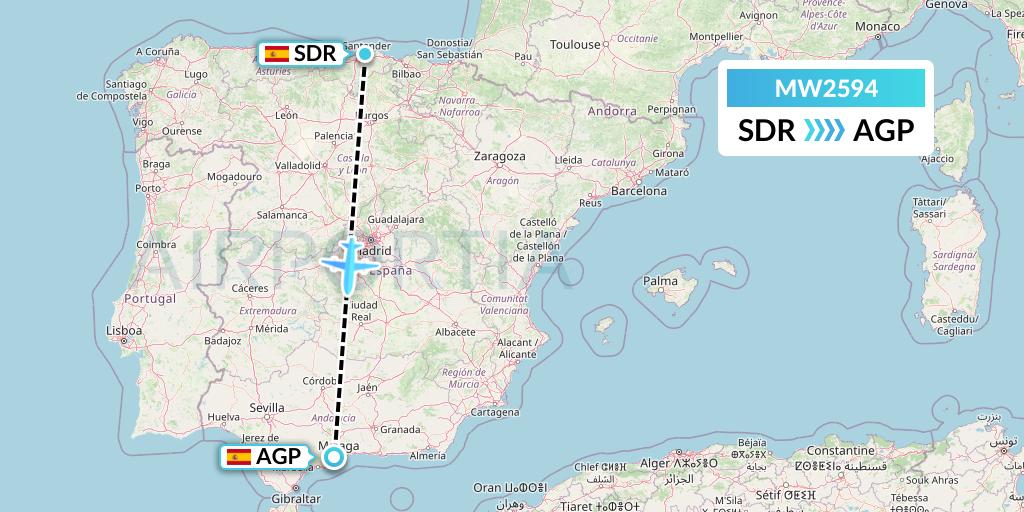 MW2594 Mokulele Flight Service Flight Map: Santander to Malaga