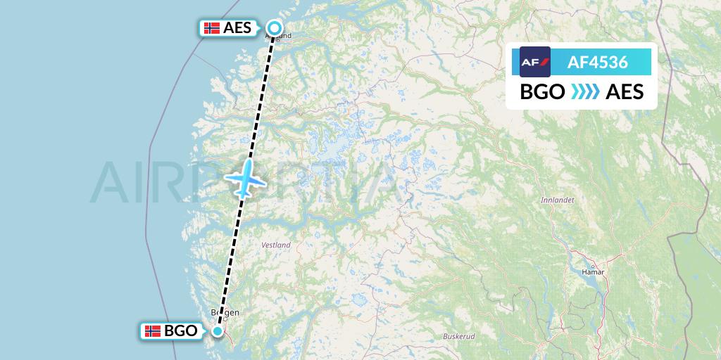 AF4536 Air France Flight Map: Bergen to Alesund