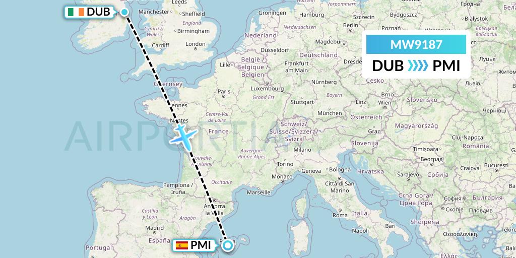 MW9187 Mokulele Flight Service Flight Map: Dublin to Palma de Mallorca