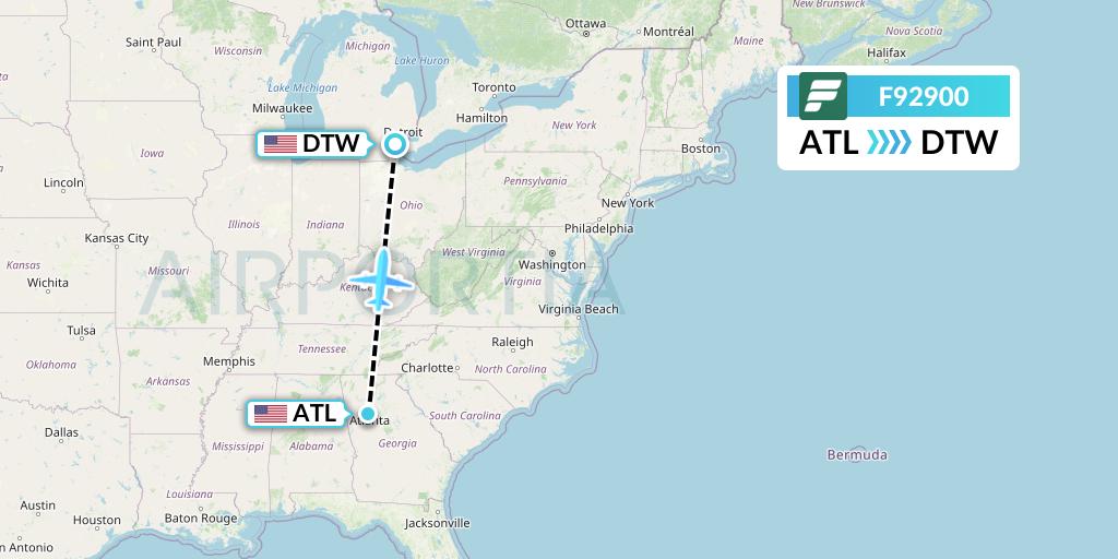 F92900 Frontier Airlines Flight Map: Atlanta to Detroit