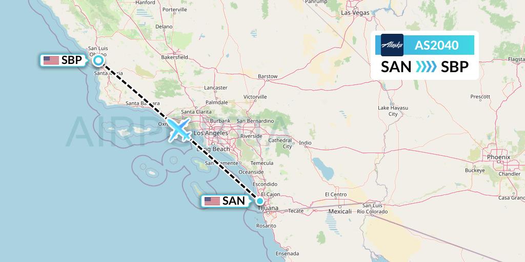 AS2040 Alaska Airlines Flight Map: San Diego to San Luis Obispo