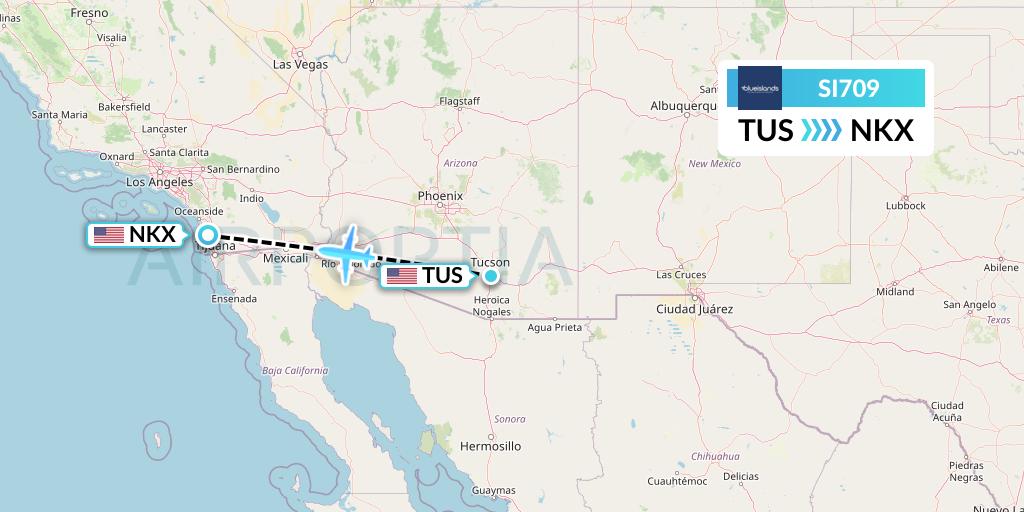 SI709 Blue Islands Flight Map: Tucson to San Diego