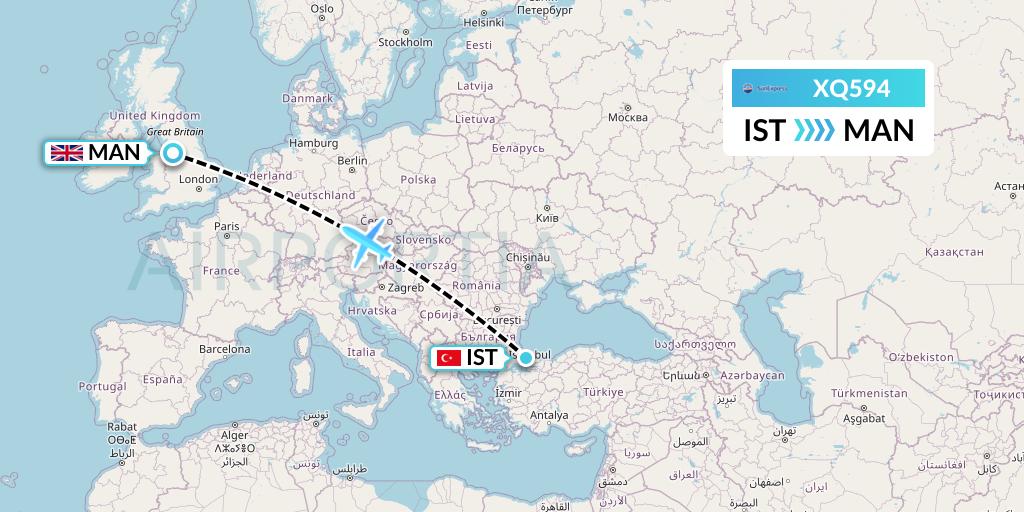 XQ594 SunExpress Flight Map: Istanbul to Manchester