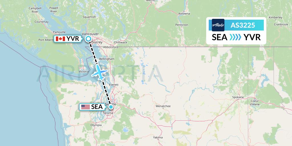 AS3225 Alaska Airlines Flight Map: Seattle to Vancouver