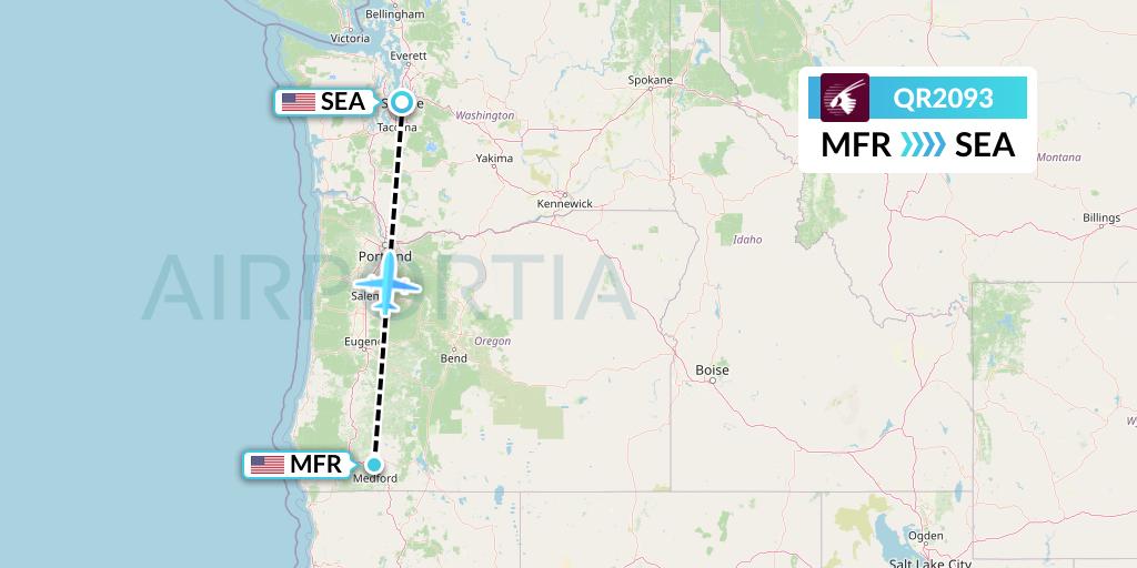 QR2093 Qatar Airways Flight Map: Medford to Seattle