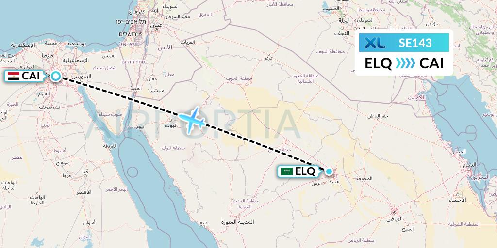 SE143 XL Airways France Flight Map: Al-Qassim to Cairo