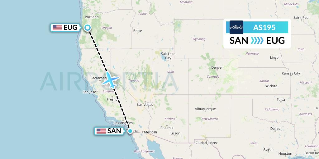 AS195 Alaska Airlines Flight Map: San Diego to Eugene