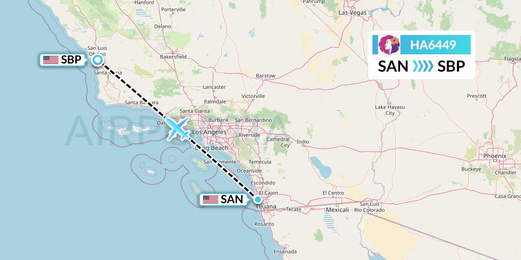 HA6449 Hawaiian Airlines Flight Map: San Diego to San Luis Obispo