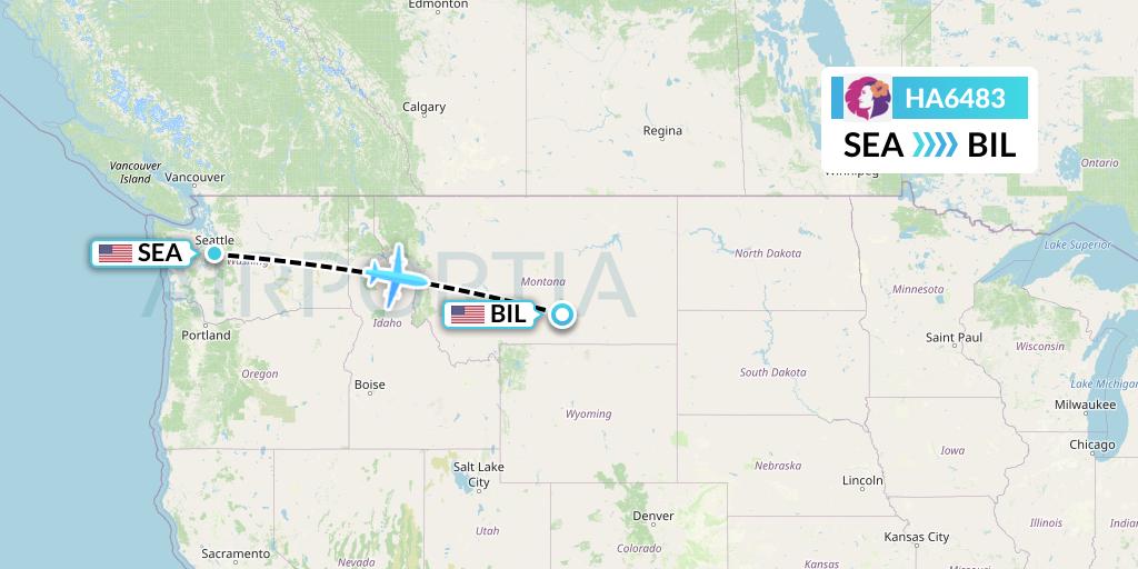 HA6483 Hawaiian Airlines Flight Map: Seattle to Billings