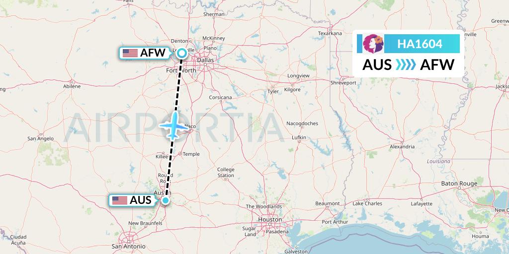 HA1604 Hawaiian Airlines Flight Map: Austin to Fort Worth