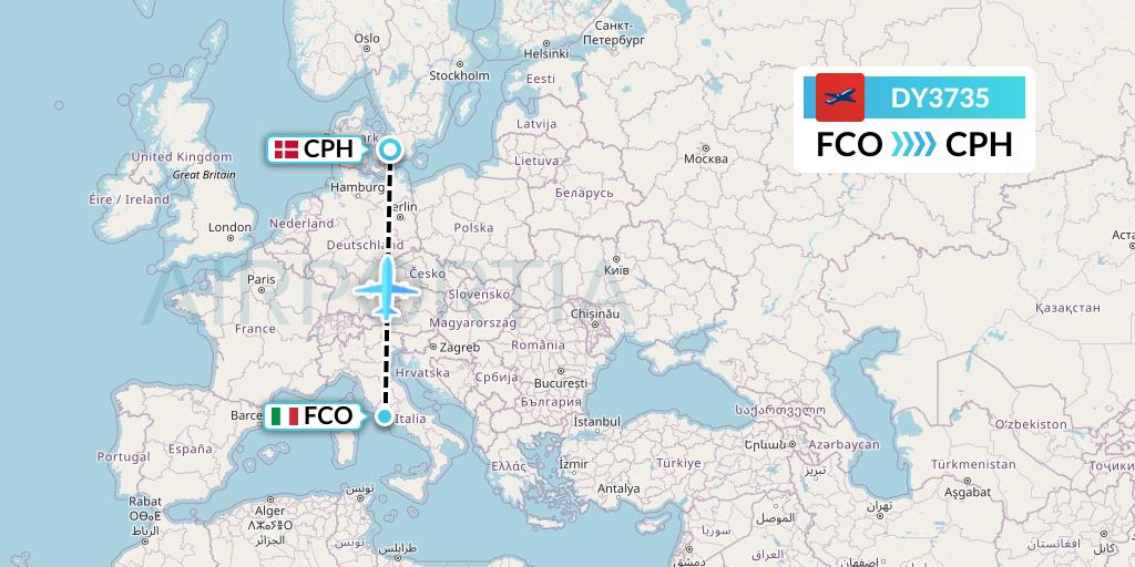 DY3735 Norwegian Flight Map: Rome to Copenhagen