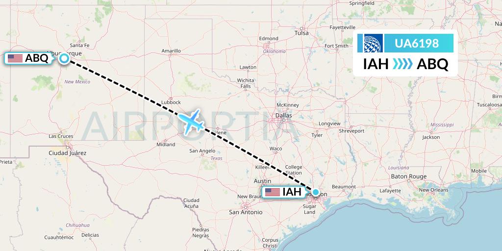 UA6198 United Airlines Flight Map: Houston to Albuquerque