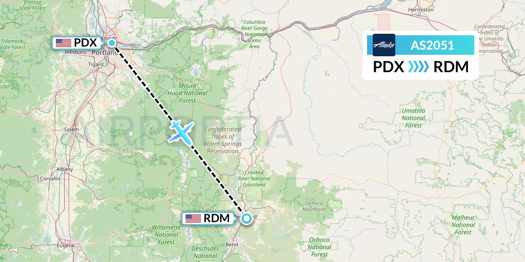 AS2051 Alaska Airlines Flight Map: Portland to Redmond
