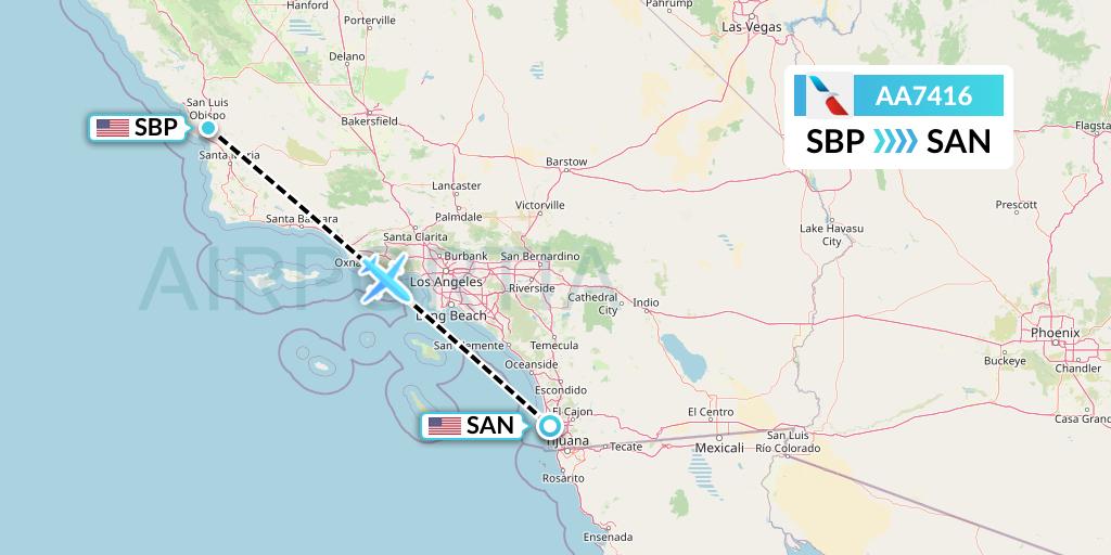 AA7416 American Airlines Flight Map: San Luis Obispo to San Diego