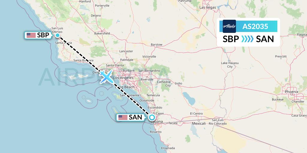AS2035 Alaska Airlines Flight Map: San Luis Obispo to San Diego