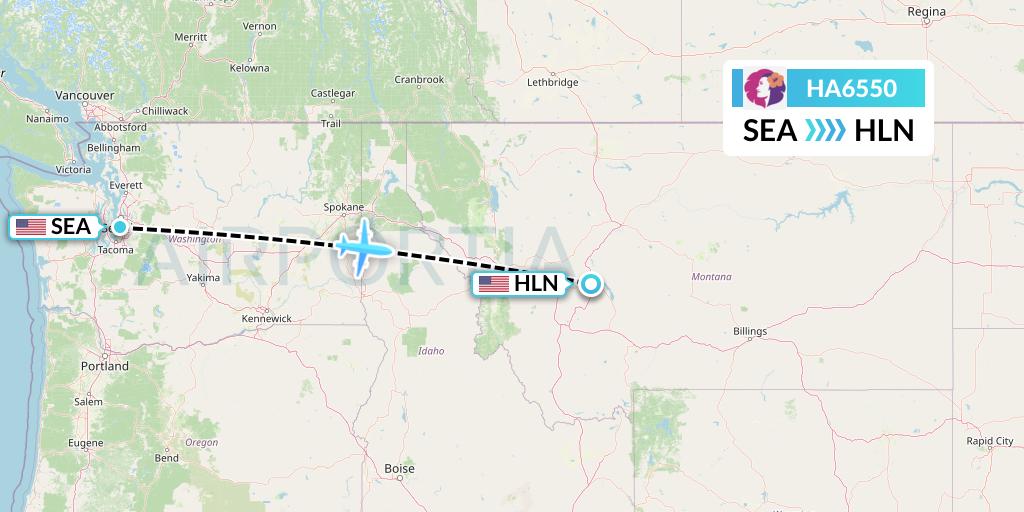 HA6550 Hawaiian Airlines Flight Map: Seattle to Helena