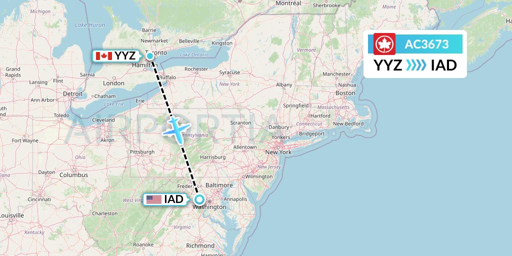 AC3673 Air Canada Flight Map: Toronto to Washington