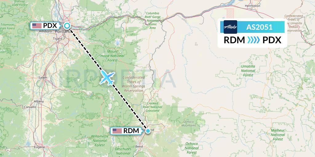 AS2051 Alaska Airlines Flight Map: Redmond to Portland