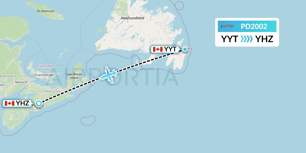 PD2002 Porter Airlines Flight Map: St. John's to Halifax