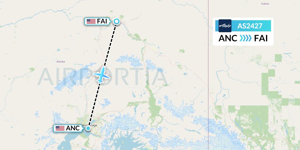 AS2427 Alaska Airlines Flight Map: Anchorage to Fairbanks