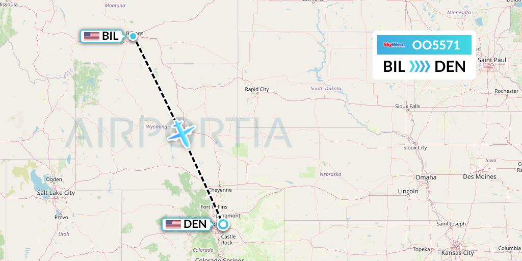 OO5571 SkyWest Airlines Flight Map: Billings to Denver
