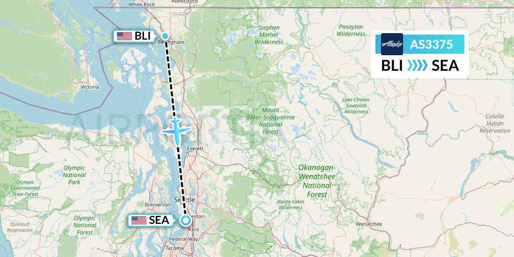 AS3375 Alaska Airlines Flight Map: Bellingham to Seattle