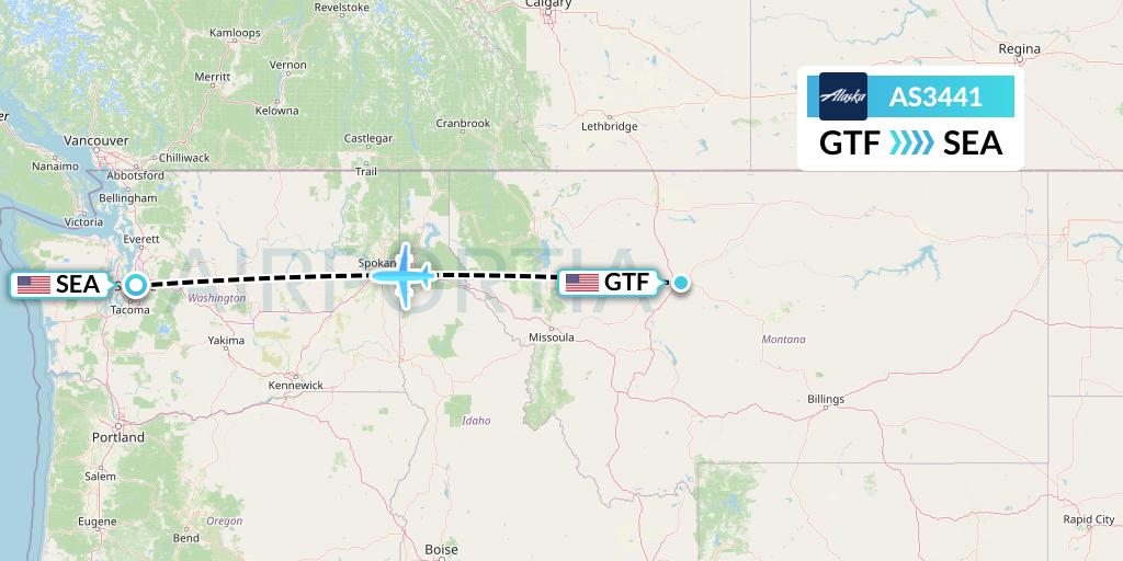 AS3441 Alaska Airlines Flight Map: Great Falls to Seattle