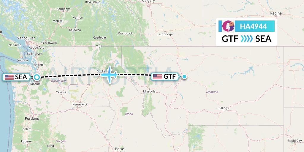 HA4944 Hawaiian Airlines Flight Map: Great Falls to Seattle