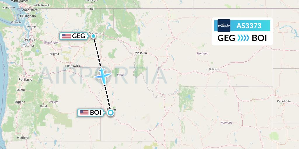 AS3373 Alaska Airlines Flight Map: Spokane to Boise