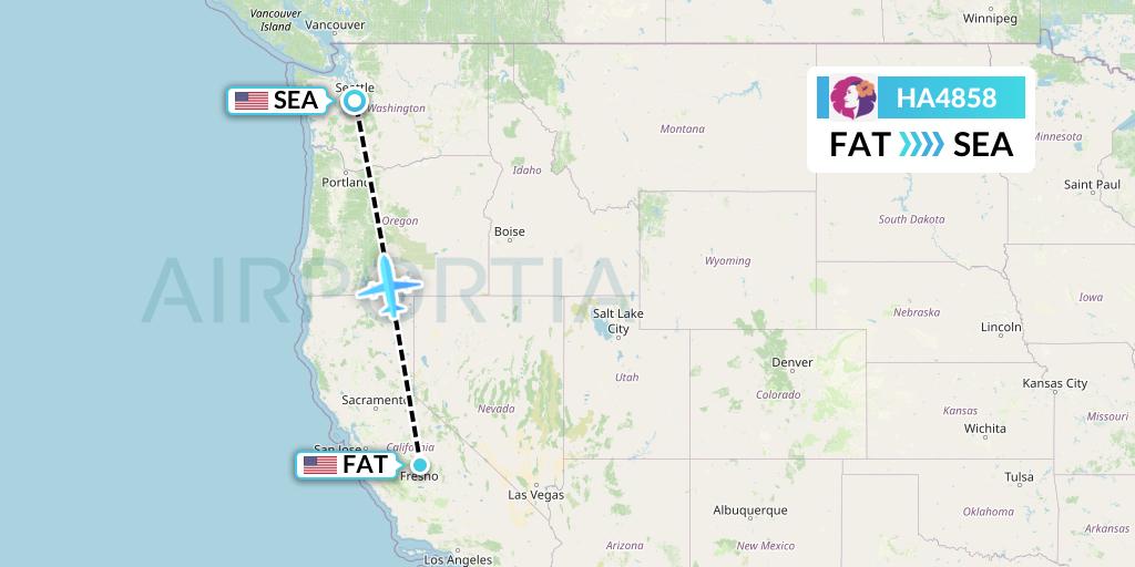 HA4858 Hawaiian Airlines Flight Map: Fresno to Seattle