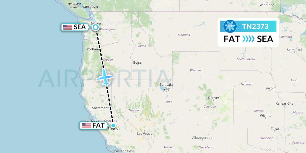 TN2373 Air Tahiti Nui Flight Map: Fresno to Seattle