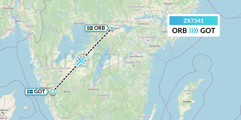 ZX7341 Air Georgian Flight Map: Orebro to Gothenburg