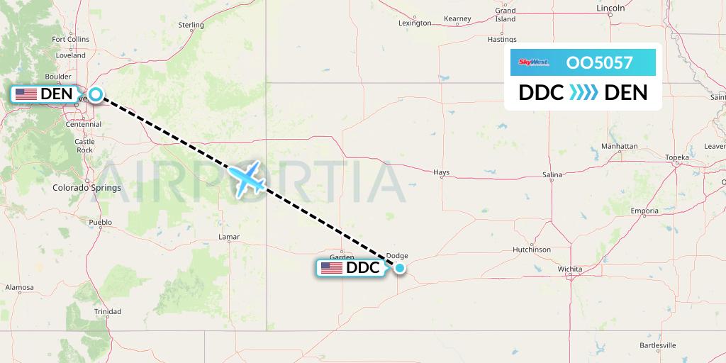OO5057 SkyWest Airlines Flight Map: Dodge City to Denver