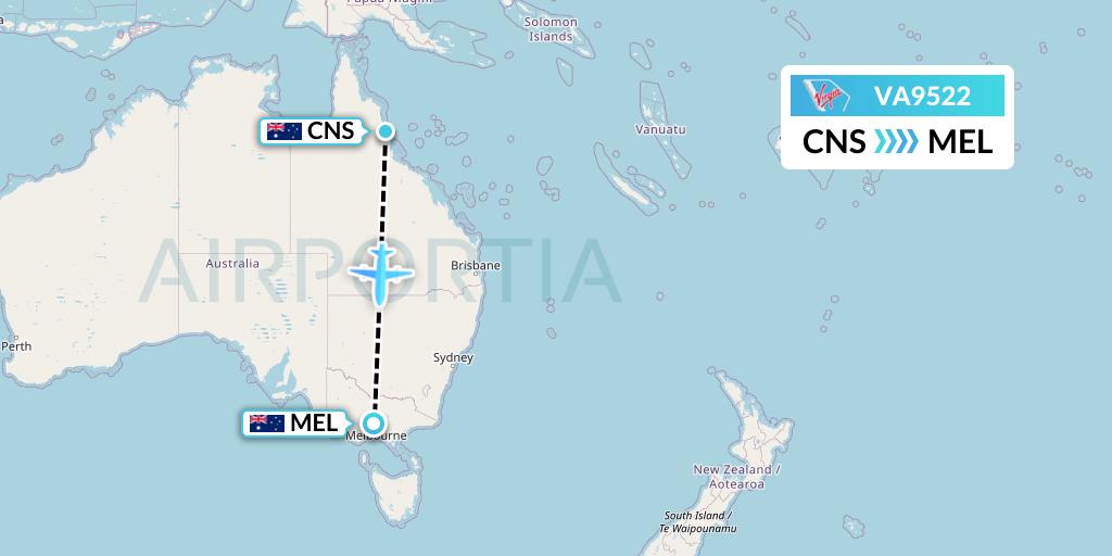 VA9522 Virgin Australia Flight Map: Cairns to Melbourne