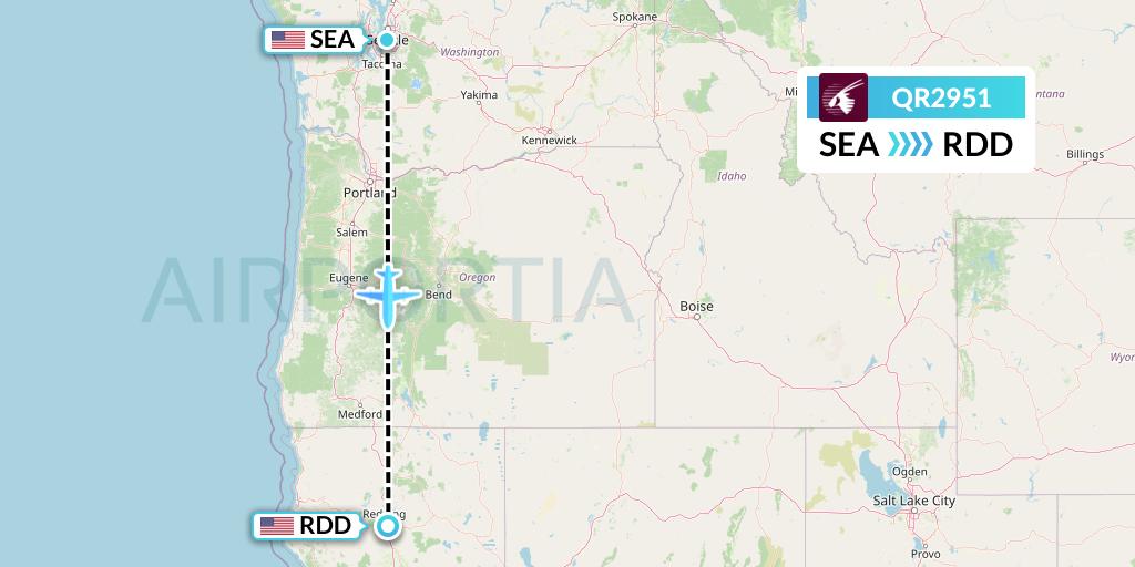QR2951 Qatar Airways Flight Map: Seattle to Redding