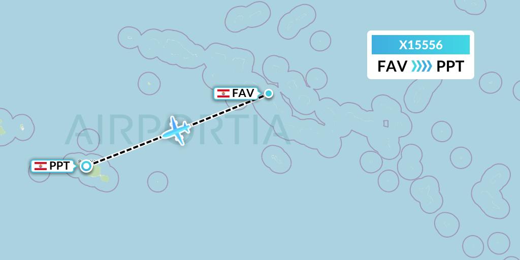 X15556 Nik Airways Flight Map: Fakarava to Papeete