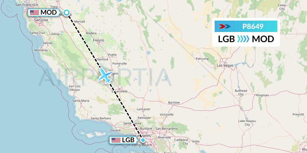 P8649 Sprint Air Flight Map: Long Beach to Modesto