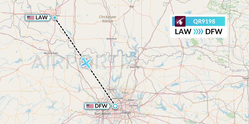 QR9198 Qatar Airways Flight Map: Lawton to Dallas